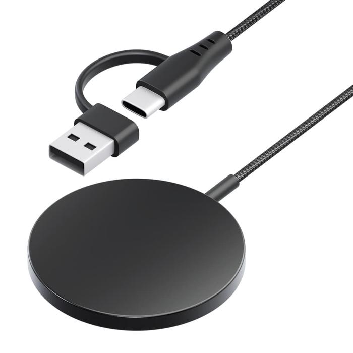 マグネット式 ワイヤレス充電器 USB Type-A&C 1.2m ブラック