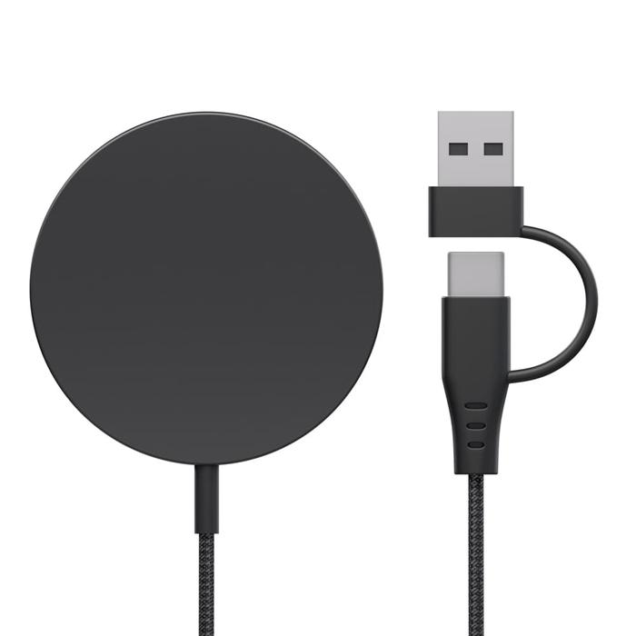 マグネット式 ワイヤレス充電器 USB Type-A&C 2m ブラック ワイヤレス