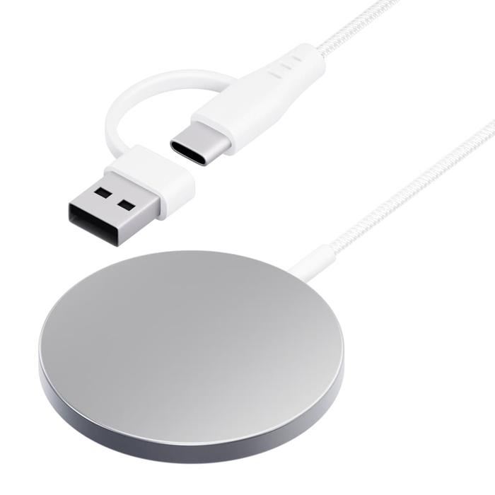 マグネット式 ワイヤレス充電器 USB Type-A&C 2m ホワイト ワイヤレス