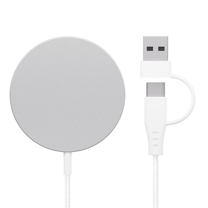 マグネット式 ワイヤレス充電器 USB Type-A&C 2m ホワイト ワイヤレス