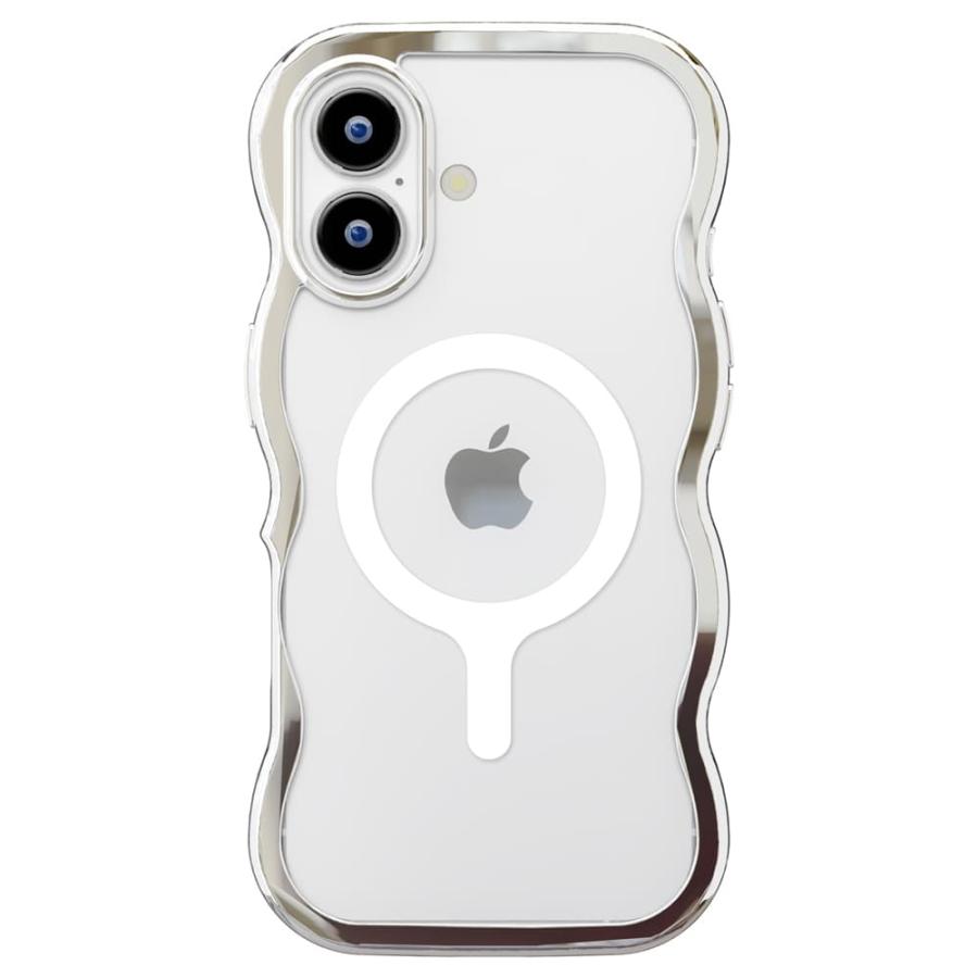 iPhone 17 ケース MagSafe対応 クリア 耐衝撃 シルバー ウェーブケース