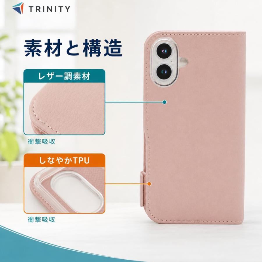 iPhone17 ケース 手帳型 フリップ ピンク 耐衝撃 スタンド カード