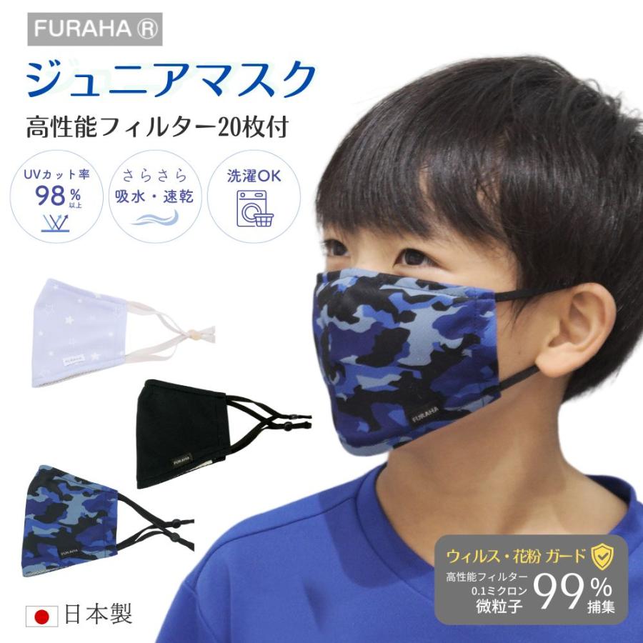 機能性マスクラインナップ　冷たい　UV 速乾　フィルター　オーダー 多機能UVマスク ふらは（ジュニア用) 高性能不織布フィルター20枚付