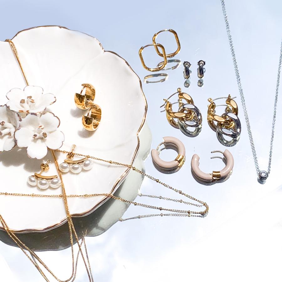 Nei/nor ピアス レディース フープピアス 3連リング シンプル 金属