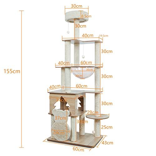 【新品】 YUCHONG 猫タワー 据え置き キャットタワー 木製合板 小さな森 猫タワー 宇宙船ハンモック付き 爪とぎポール 春夏秋冬 組み立て簡単 多頭飼い 麻紐 子猫 大型猫 【BCD1570705989】(9976円)