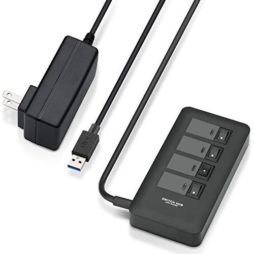 エレコム USB3.0 ハブ 4ポート ACアダプタ付 セルフ/バス両対応 マグネット付 電源スイッチ ブラック U3H-S409SBK | 