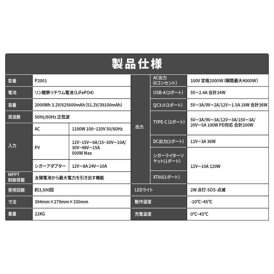 『5のつく日◇最安限定』EENOUR 4000W ポータブル電源 625,600mAh/2000Wh バッテリー充電器 リン酸鉄リ ソーラーパネル UPS 1.5Hフル充電 車中泊 P2001 防災｜whitebankjapan-store｜13