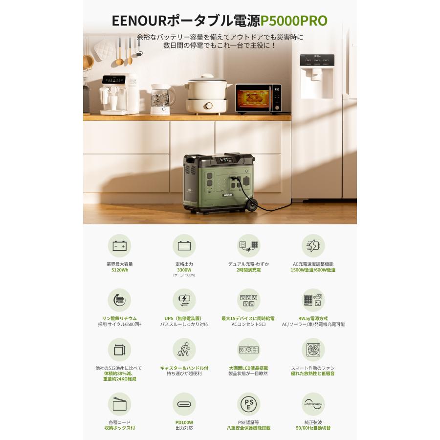 EENOUR P5000 ポータブル電源 5120Wh 2200W 最速2時間満充電 EENOUR P5000 ポータブル電源 5120Wh 2200W 最速2時間満充電