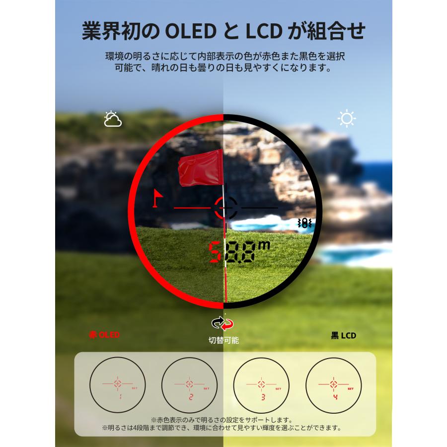 ★即納！クーポン配布中〜★[[24年NEW]業界初黒/赤OLED表示切替 ゴルフ距離計 レーザー距離計  EENOUR U1000ADL 3点間モード 霧モード マグネット付 1093Yd｜whitebankjapan-store｜06