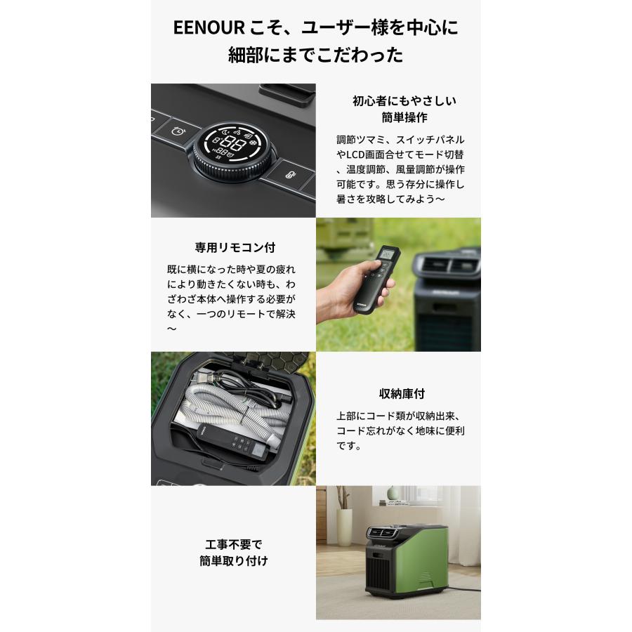 【24H会員限定セール】EENOUR 3.0 スポットクーラー 1.758kW/6000BTU ポータブルエアコン 6畳 8畳 工事不要 パナソニック 移動式エアコン 拡張バッテリー｜whitebankjapan-store｜17