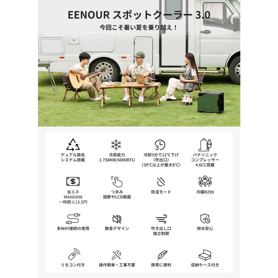 【BB限定★月間最安】EENOUR 3.0 スポットクーラー 除湿機 1.758kW/6000BTU ポータブルエアコン 冷風機 パナソニック バッテリー別売｜whitebankjapan-store｜03