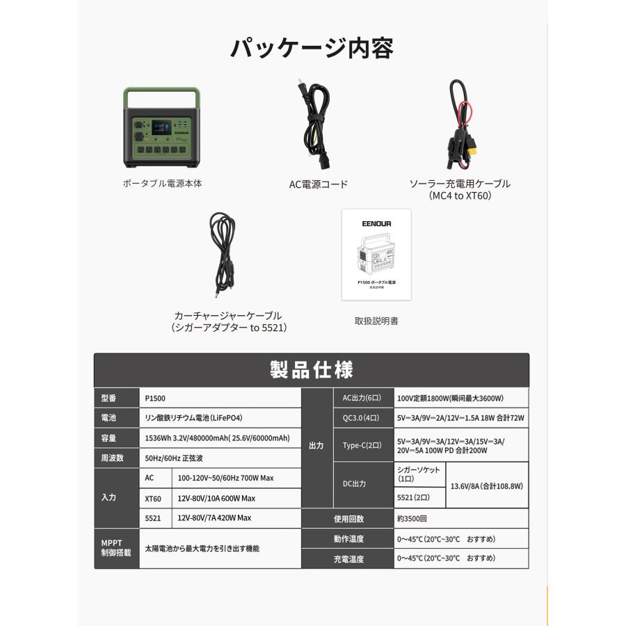 EENOUR 「超高倍還元・48H限定」EENOUR P1500 1536Wh 1800W EENOUR 「超高倍還元・48H限定」EENOUR P1500 1536Wh 1800W