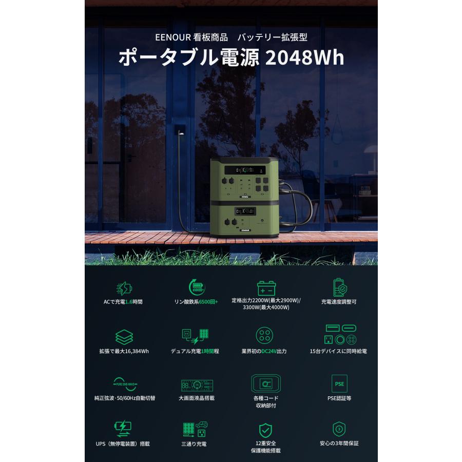 『クーポン配布中・4%付与UP』EENOUR F2000 F4000 ポータブル電源 2048Wh 2900W/4000W 容量拡張可能 最大16,384Wh リン酸鉄 拡張バッテリーX2000 パネル 防災｜whitebankjapan-store｜03