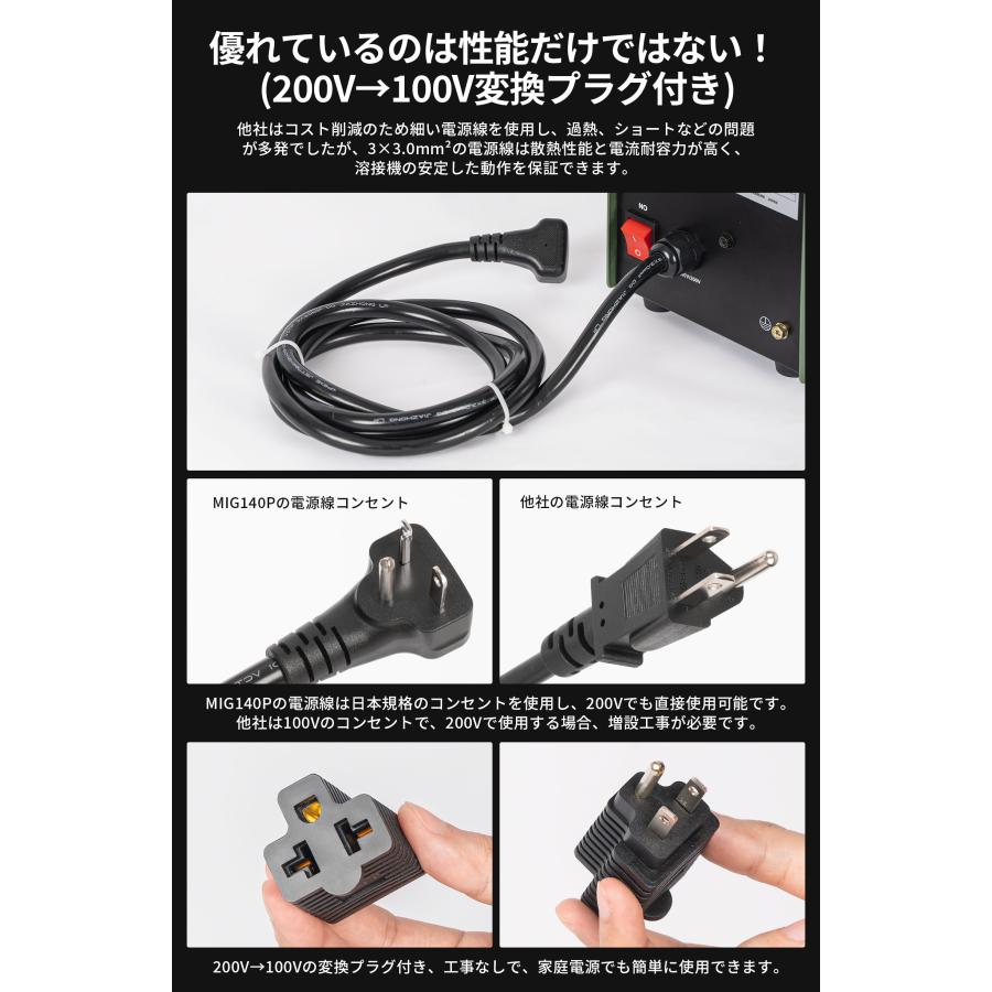 ＜LYP会員限定激安セール＞ EENOUR 半自動溶接機 MIG140P 100V 200V 兼用 使用率60％ 板厚8mm 最大140A 1台3役 インバーター搭載 溶接機 アーク溶接｜whitebankjapan-store｜13