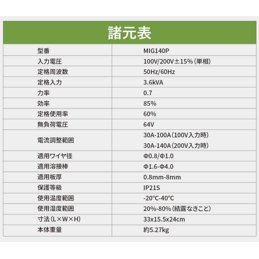 ＜最終日5100円OFF＆13％還元＞ EENOUR 半自動溶接機 MIG140P 100V 200V 兼用 使用率60％ 板厚8mm 最大140A 1台3役 インバーター搭載 溶接機 アーク溶接｜whitebankjapan-store｜17