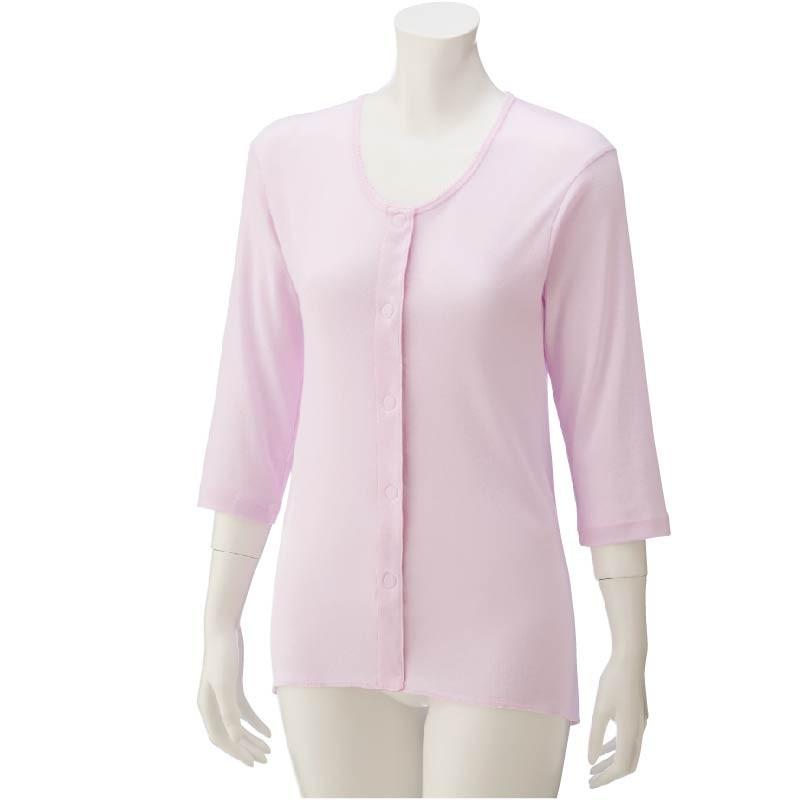 婦人7分袖ワンタッチシャツ（２枚組お買得）【ラベンダー】38252 即日出荷！前かがみ気味の方も快適な着心地 ケアファッション |  | 01