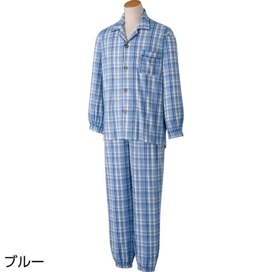 紳士大きめボタンのびのびストレッチパジャマ 800441b(3L/4L)  袖口ゴムが交換できご自身に合った太さで着用できなめらかな風合い。ケアファッション | ケアファッション・アクティブ | 01