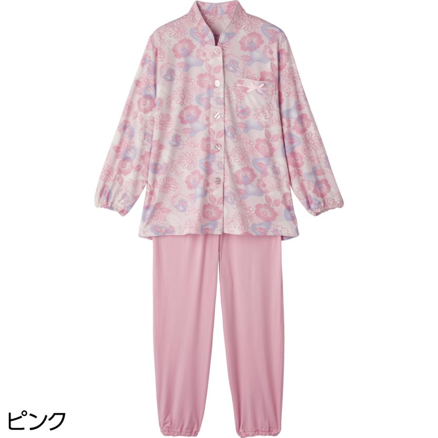 婦人大きめボタンプチサイズのびのびストレッチパジャマ 800456 ●ピンク/パープル在庫表示あり！ 年間用 ケアファッション | ケアファッション・アクティブ | 02
