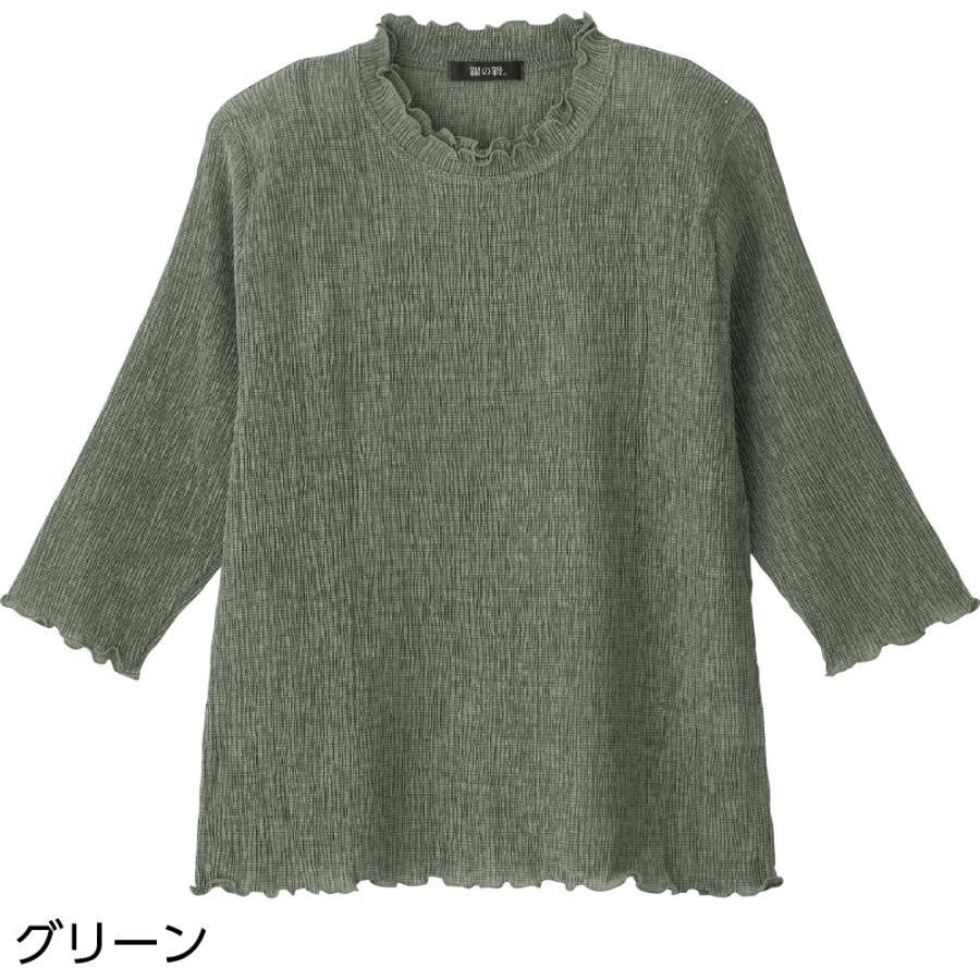 婦人7分袖テンセル楊柳Ｔシャツ 820122 合わせやすい無地楊柳 メロウ衿がさりげなく華やか  ケアファッション | ケアファッション・アクティブ | 04