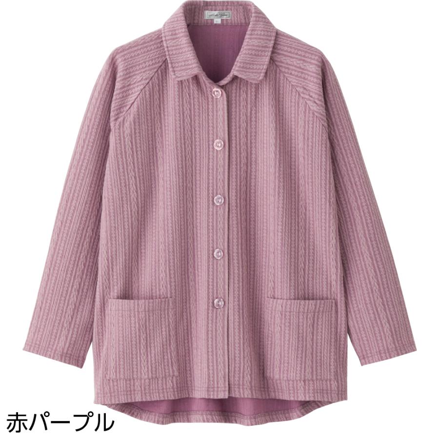 婦人カット衿付マグネット釦カーディガン(指先ストレッチ) 820602 Ｍ〜Ｌジャカード編みで上品さと高級感を演出。　ケアファッション |  | 04