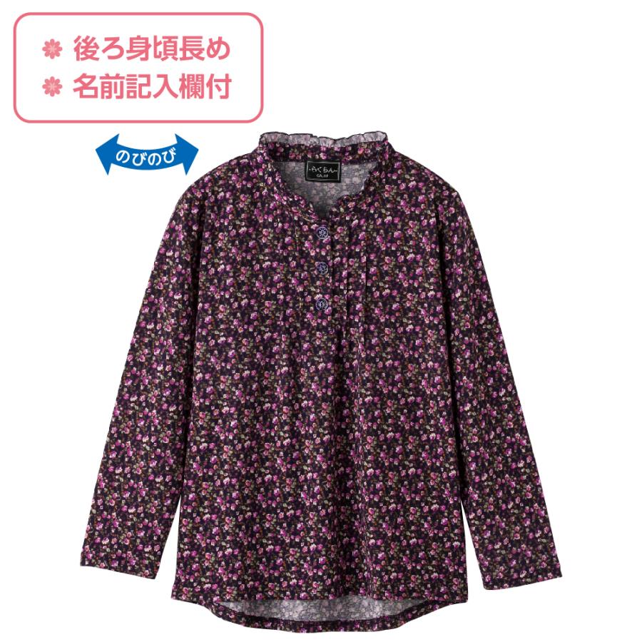 婦人斜め釦ホールピンタックブラウス 820648 Ｍ〜Ｌ 目を惹く華やかな花柄。　ケアファッション | 