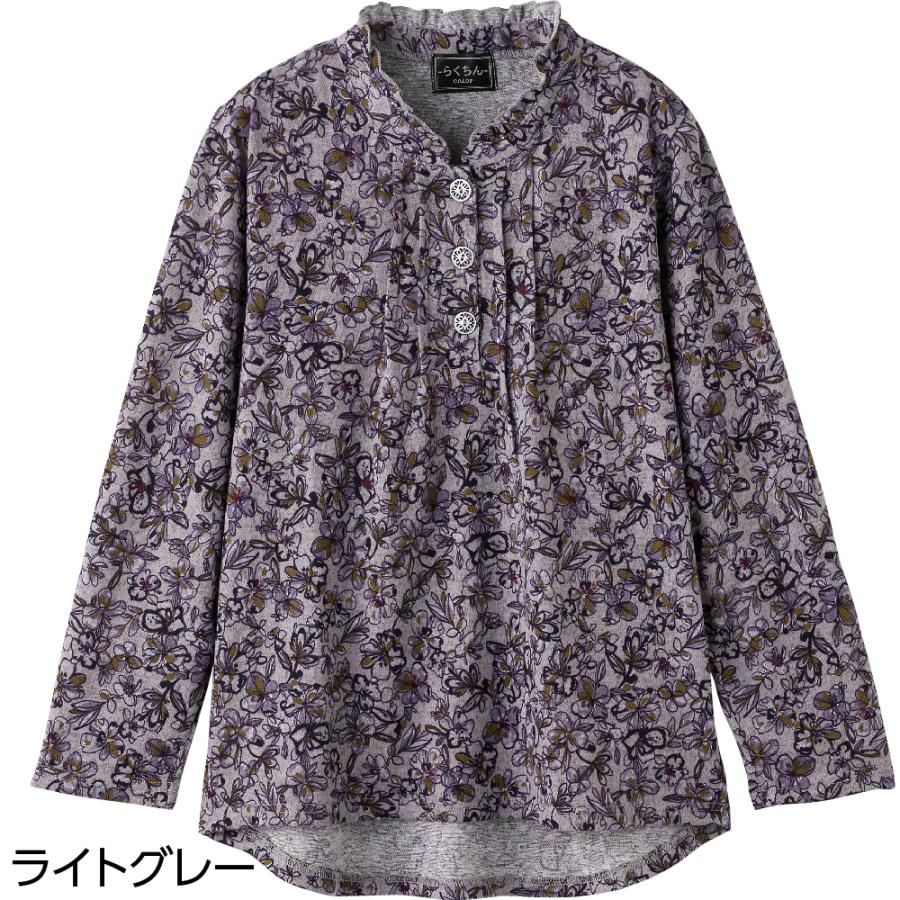 婦人斜め釦ホールピンタックブラウス 820648 Ｍ〜Ｌ 目を惹く華やかな花柄。　ケアファッション |  | 04