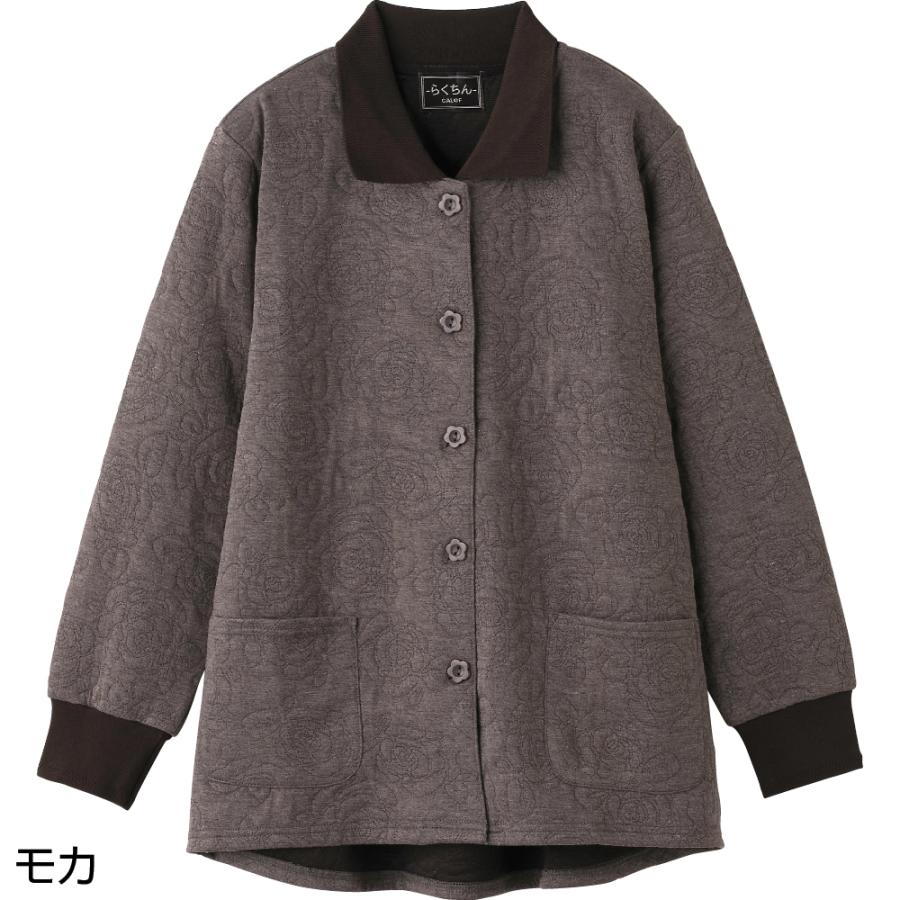 婦人斜め釦ホールキルトポロカーディ 820652 花柄のジャカード編みで立体感と高級感を演出。　ケアファッション |  | 02