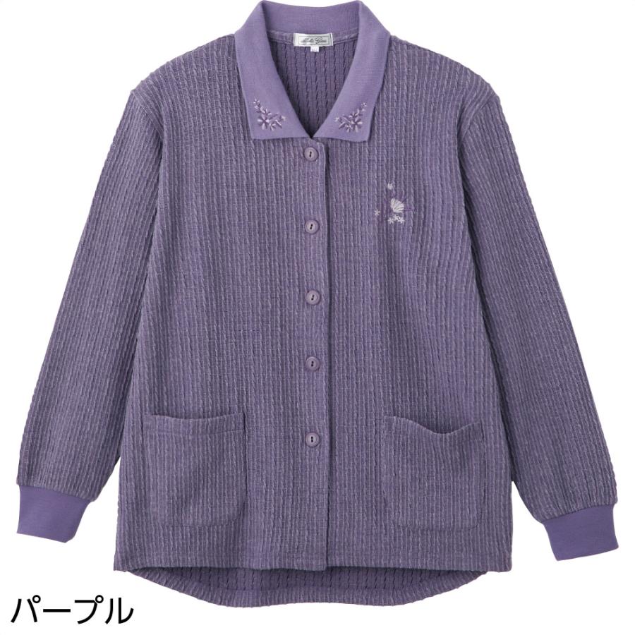 婦人斜め釦ホールポロカーディ 820907 ジャカード編みで上品さと高級感を演出。　ケアファッション |  | 04