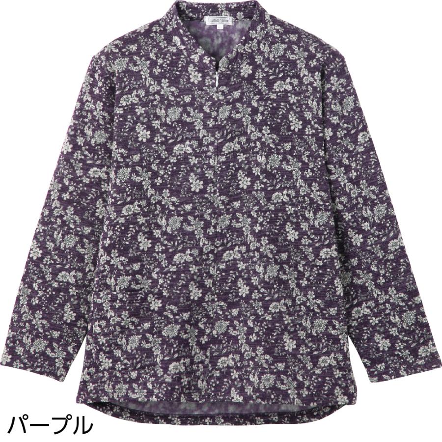 婦人裏起毛ロングファスナーＴシャツ 820913 気分が上がる華やかな花柄。　ケアファッション |  | 03