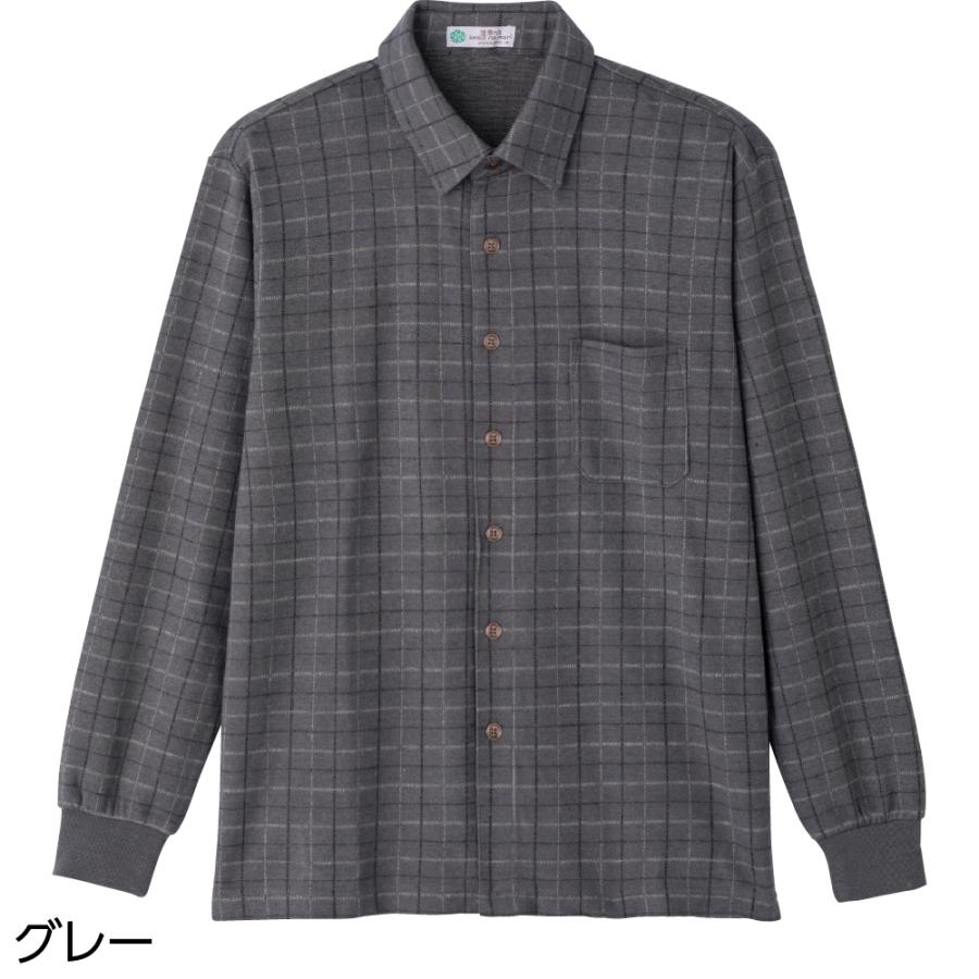 紳士起毛斜め釦ホールニットシャツ 821602 表生地を起毛させた、暖かな着心地。　ケアファッション |  | 01