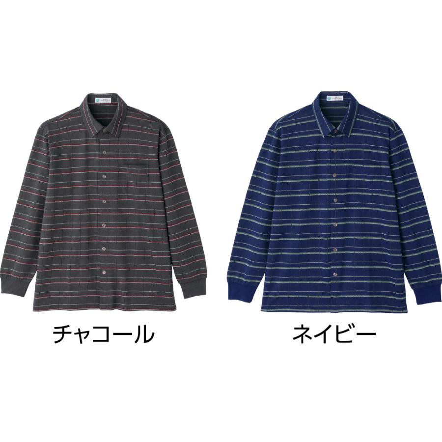 紳士綿混斜め釦ホールニットシャツ 821603 肌触りの良い綿混素材。　ケアファッション | ケアファッション・アクティブ | 03