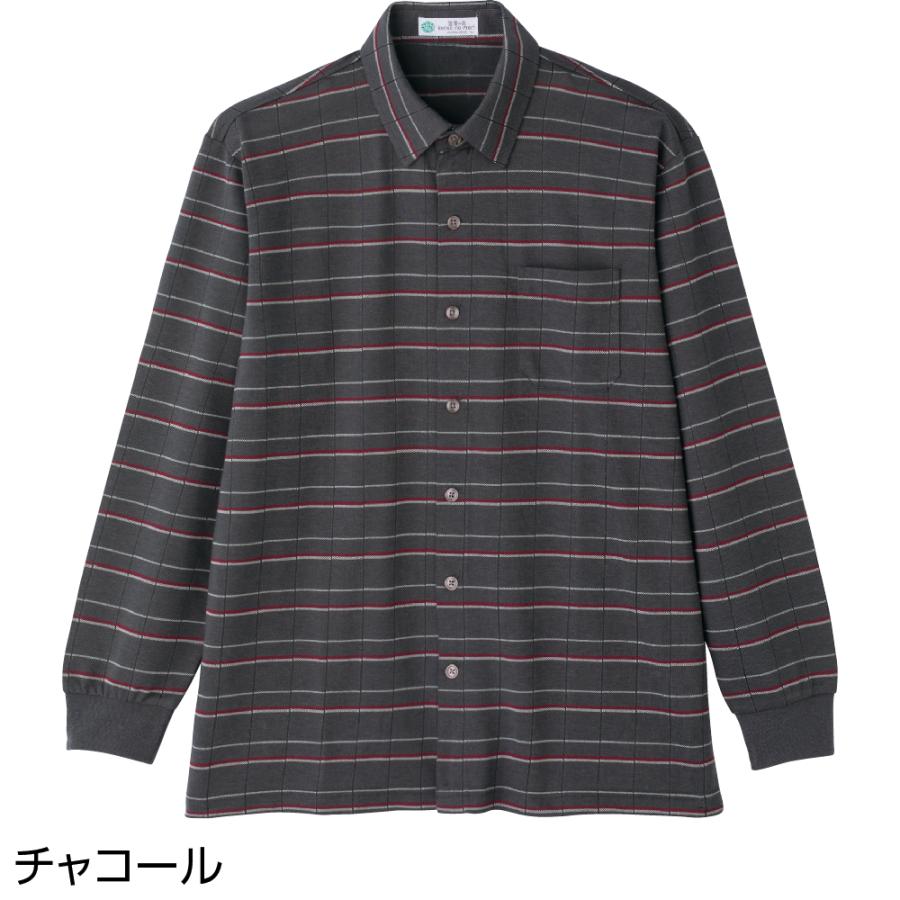 紳士綿混斜め釦ホールニットシャツ 821603 肌触りの良い綿混素材。　ケアファッション | ケアファッション・アクティブ | 02