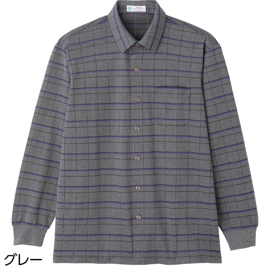 紳士綿混斜め釦ホールニットシャツ 821603 肌触りの良い綿混素材。　ケアファッション | ケアファッション・アクティブ | 01