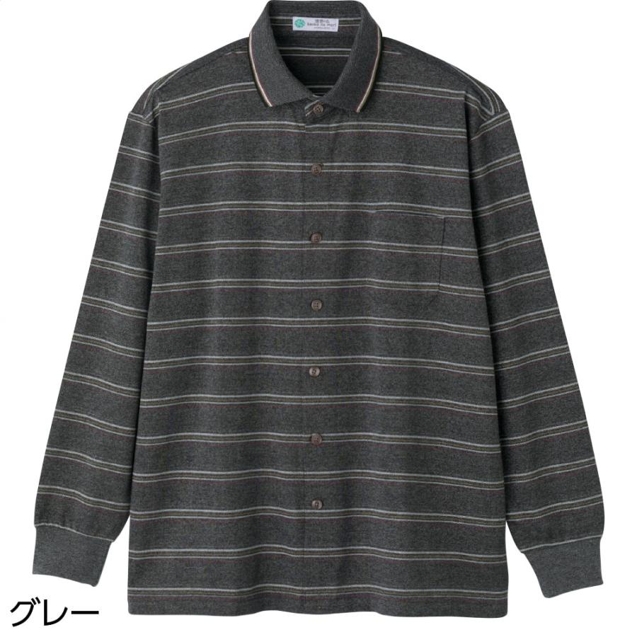 紳士綿混斜め釦ホール前開きポロシャツ 821606 肌触りの良い綿混素材。　ケアファッション | ケアファッション・アクティブ | 01