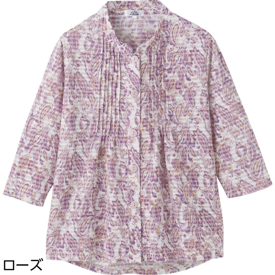 婦人7分袖斜め釦ホールピンタックブラウス 821677 7分袖さらりとしつつ、軽くて柔らかい素材感 点描風のデザインがおしゃれ  ケアファッション | ケアファッション・アクティブ | 03