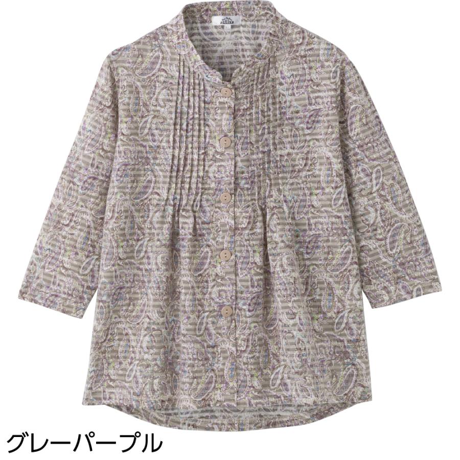 婦人7分袖斜め釦ホールピンタックブラウス 821677 7分袖さらりとしつつ、軽くて柔らかい素材感 点描風のデザインがおしゃれ  ケアファッション | ケアファッション・アクティブ | 04