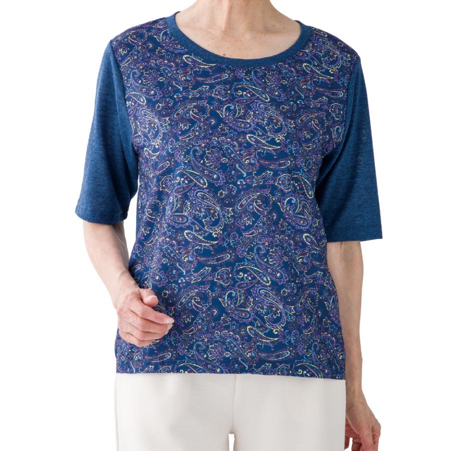 婦人カットレースプリントアンサンブル 821747 レース切替がおしゃれ！上質でエレガントな雰囲気で、気分も華やぎます  ケアファッション | ケアファッション・アクティブ