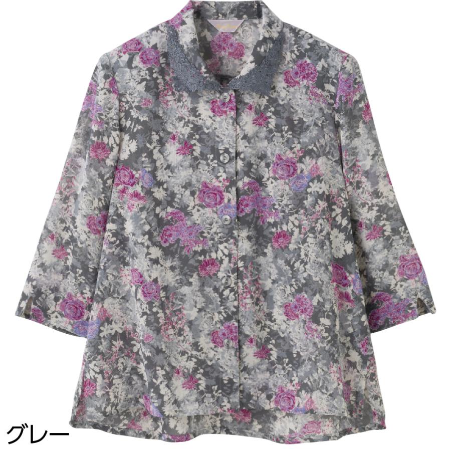 婦人7分袖ワンタッチテープブラウス 821760 牡丹や薔薇を思わせる、少し大きめの花柄がエレガント  ケアファッション | ケアファッション・アクティブ | 02