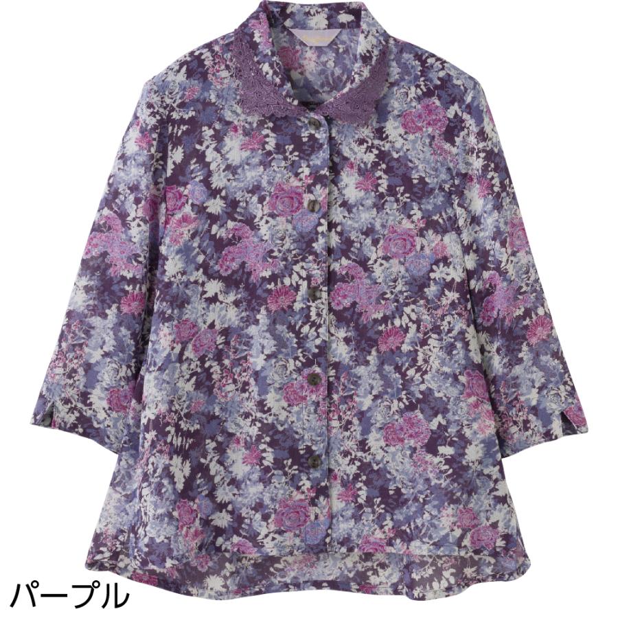 婦人7分袖ワンタッチテープブラウス 821760 牡丹や薔薇を思わせる、少し大きめの花柄がエレガント  ケアファッション | ケアファッション・アクティブ | 03