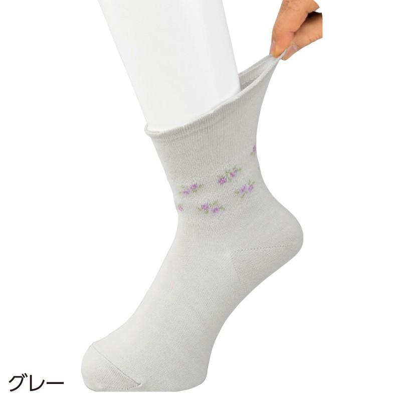 婦人らくらくフィットクルーソックス(花柄) 89611 　ま先ゆったりズレがでにくい設計　【3色から選択】 ケアファッション | ケアファッション・アクティブ | 01