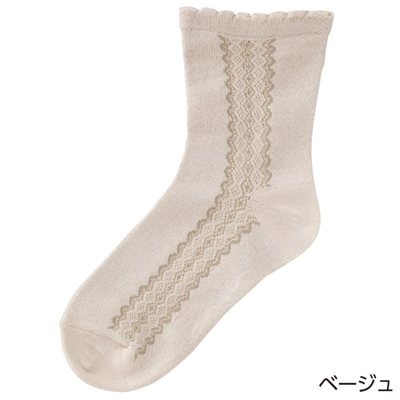 婦人名前の書けるサイドレース柄シルク入ソックス 89612 　【3色から選択】シルク入でサラリとした使用感　 ケアファッション | ケアファッション・アクティブ | 02