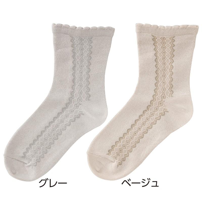 婦人名前の書けるサイドレース柄シルク入ソックス 89612 　【3色から選択】シルク入でサラリとした使用感　 ケアファッション | ケアファッション・アクティブ | 04