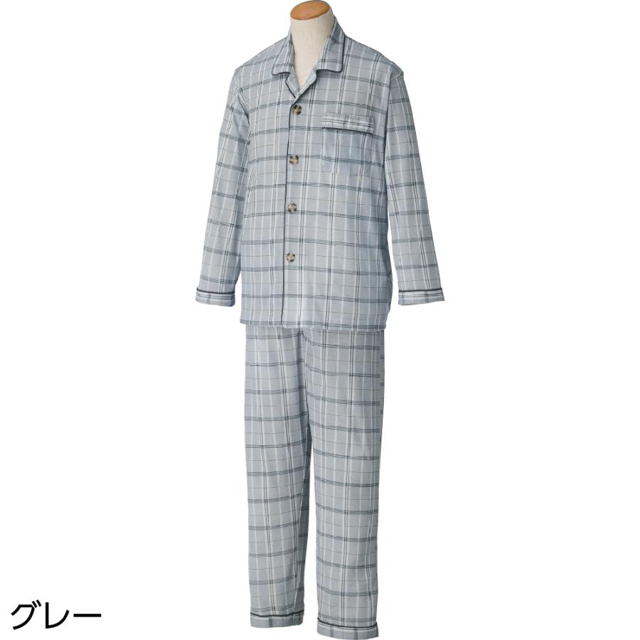 紳士大きめボタンパジャマ 89806  午前注文〜当日出荷!送料無料　ブルー・グレー S/M/L/LL １年を通し快適になスムース素材　ケアファッション | ケアファッション・アクティブ | 04