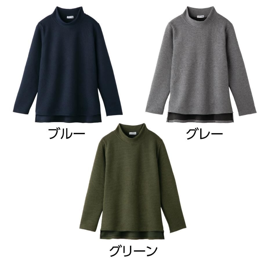 婦人ジャカード後ろ長めＴシャツ 98730 Ｍ〜Ｌ腰の出にくい後ろ身頃長め丈。　ケアファッション | ケアファッション・アクティブ | 01