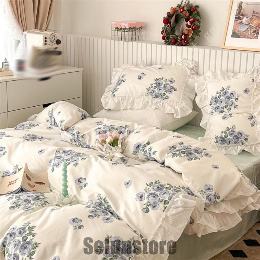 寝具4点セット シングル ダブル クイーン フリル 花柄 上品 布団カバーセット 花柄 フリル 4点セット ダブル クイーン 掛けカバー