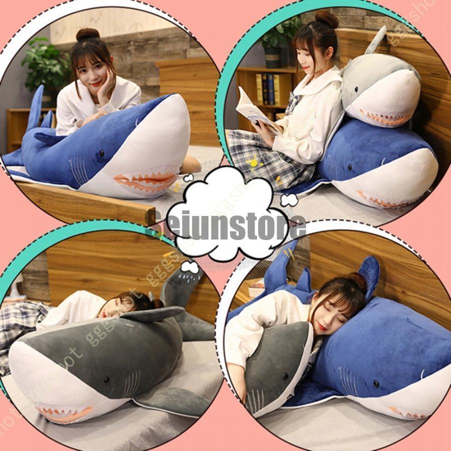 ふかふかBIGさめぬいぐるみ ブルー グレー さめ 鮫 サメ ホオジロザメ 魚 ぬいぐるみ 抱き枕 特大 かわいい ふわふわ ビッグ プレゼント ギフト おもちゃ 子供の画像