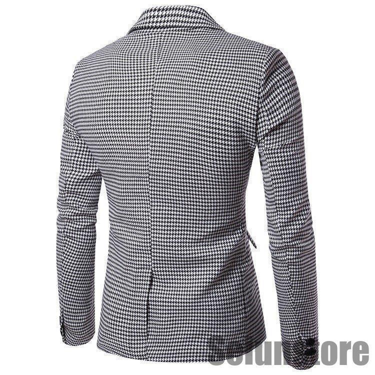 テーラードジャケット メンズ 千鳥格子柄 総柄 配色 スリム 紳士服