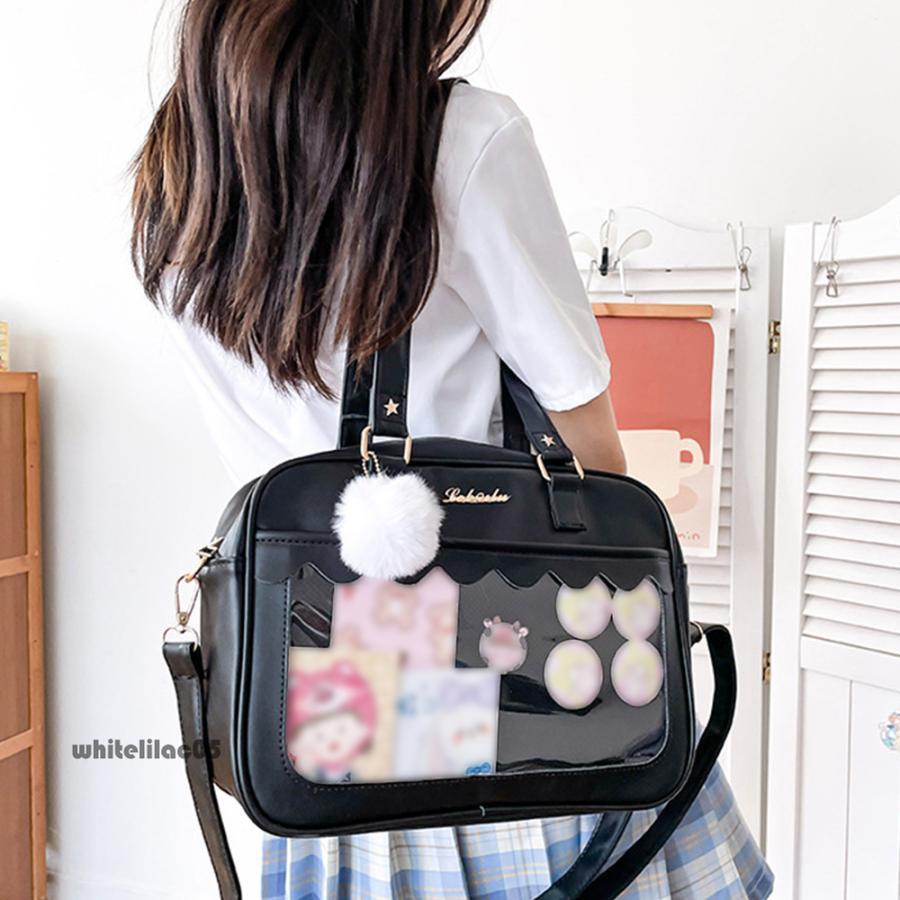 痛バッグ トート 女子 大きい a4 学生 軽量 通学 ビニール リボン