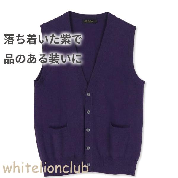 古希 喜寿 お祝い カシミヤ100% Vネック 前開き ニットベスト 紫 S/M/L