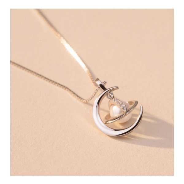 ネックレス レディース シルバー925 CZ ダイヤ 惑星 パール 揺れる